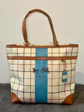 Coach Vintage Heritage Tattersall Plaid Tote No. D0868-12557 NWOT